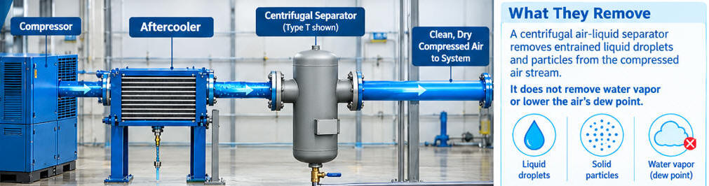 Moisture condensing in a compressed air line after an aftercooler